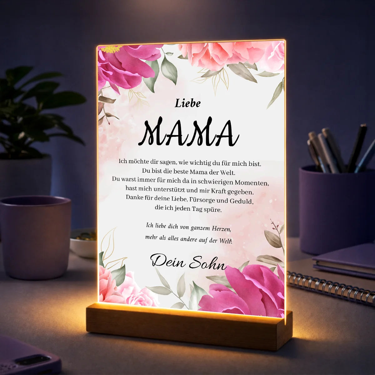 Originelles Geschenk für Mama zum Muttertag – personalisierter Text auf Acrylglas