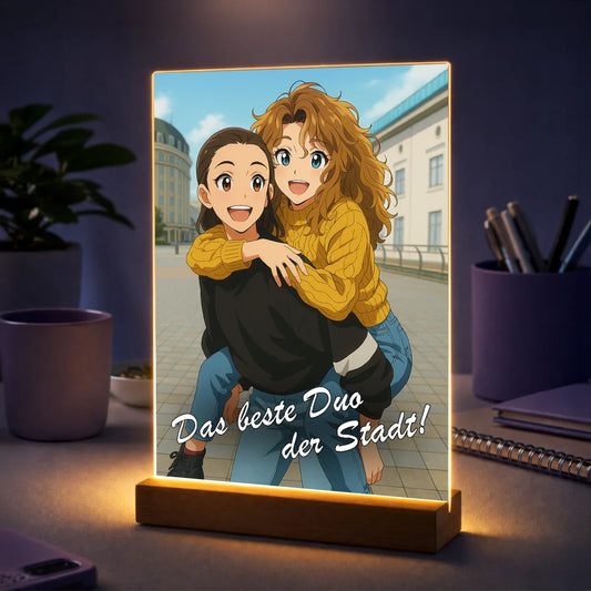 Geschenk für Freundin zum Geburtstag – Porträt aus Foto auf Acrylglas im Anime Stil Bestes Duo