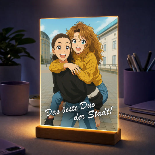 Geschenk für Freundin zum Geburtstag – Porträt aus Foto auf Acrylglas im Anime Stil Bestes Duo