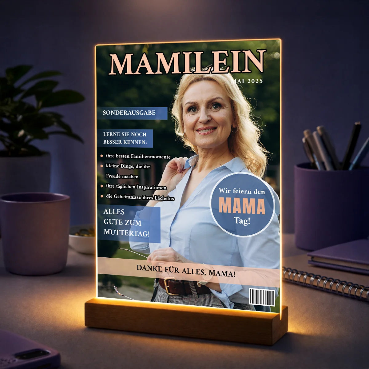 Geschenk für Mama zum Muttertag – personalisiertes Foto auf Acrylglas im Magazin-Stil