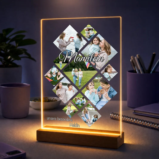Geschenk für Mama zum Muttertag – Fotocollage auf Glas Mamilein besondere Heldin