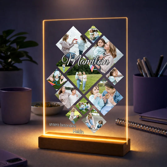 Geschenk für Mama zum Muttertag – Fotocollage auf Glas Mamilein besondere Heldin