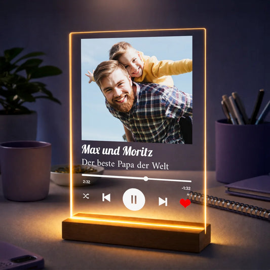 Geschenk für Papa zum Vatertag – Fotoglas mit Namen und Text Bester Papa der Welt