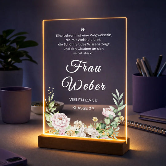 Geschenk für Lehrerin zum Schuljahresende – personalisierter Glasdruck mit Danksagung von Schülern