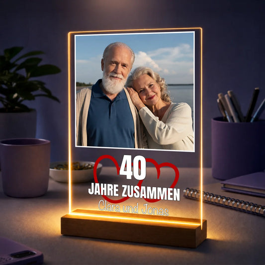 Geschenkidee für ein Ehepaar zum Jahrestag – Foto auf Glas 40 Jahre zusammen Herz