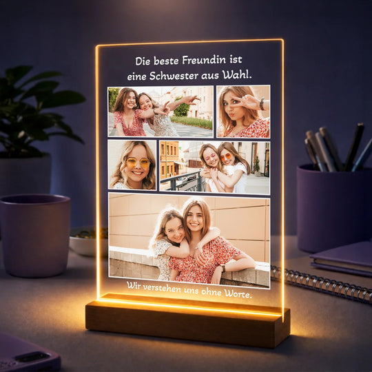 Geschenk für die beste Freundin zum Geburtstag – personalisierte Fotocollage auf Glas Schwester aus Wahl