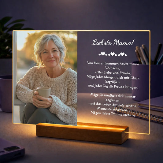 Originelles Muttertagsgeschenk für Mama – Foto auf Glas mit herzlichen Glückwünschen