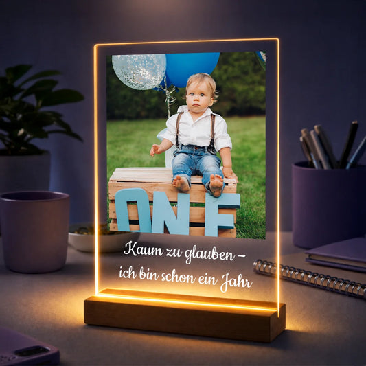 Geschenk zum 1. Geburtstag für Kinder – Fotodruck auf Glas Erster Geburtstag