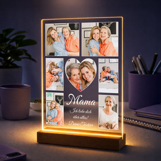 Geschenkidee für Mama zum Muttertag – Fotocollage auf Glas mit 7 Bildern und deinem Text