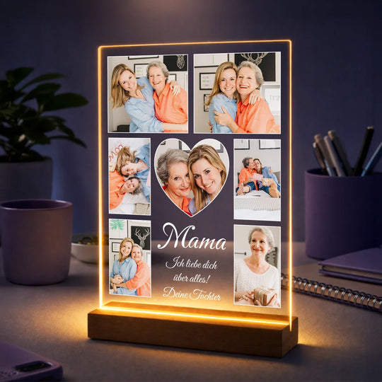 Geschenkidee für Mama zum Muttertag – Fotocollage auf Glas mit 7 Bildern und deinem Text