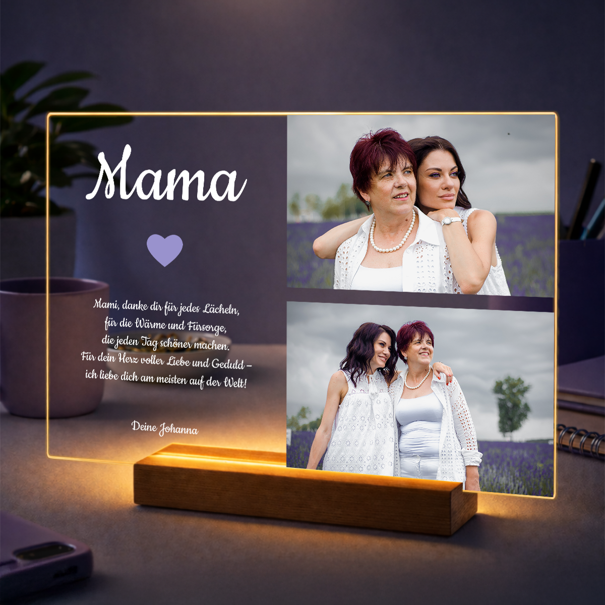 Geschenkidee für Mama zum Muttertag – Fotocollage auf Acrylglas mit 2 Fotos und Dankestext
