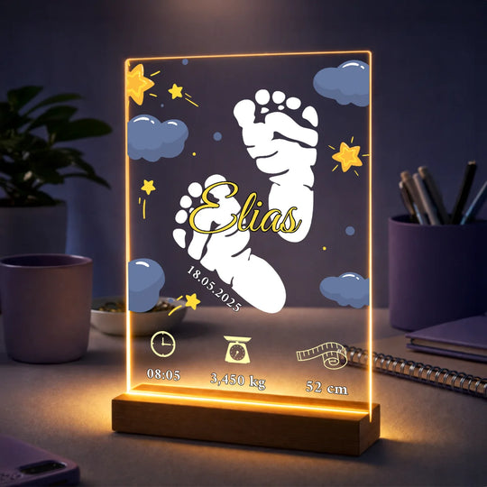 Geschenk zur Geburt für frischgebackene Eltern – personalisierter Druck auf Acrylglas Erste Momente