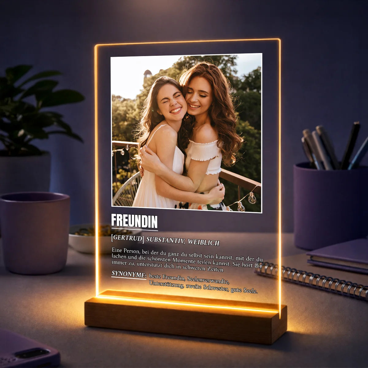 Personalisierter Druck auf Acrylglas für die beste Freundin mit gemeinsamem Foto und Freundschaftsdefinition, originelles Geschenk