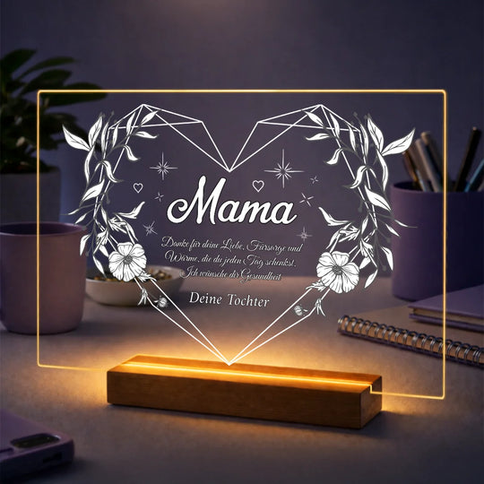 Geschenk für Mama zum Geburtstag – personalisierter Druck auf Acrylglas Herz voller Liebe