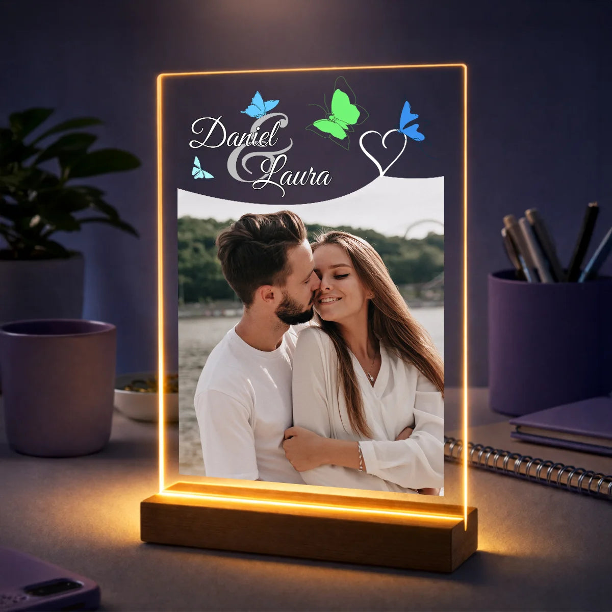 Acrylglasdruck für Paare aus Foto, romantisches Geschenk für Verliebte mit ihren Namen zum Jahrestag, zur Hochzeit oder zum Valentinstag