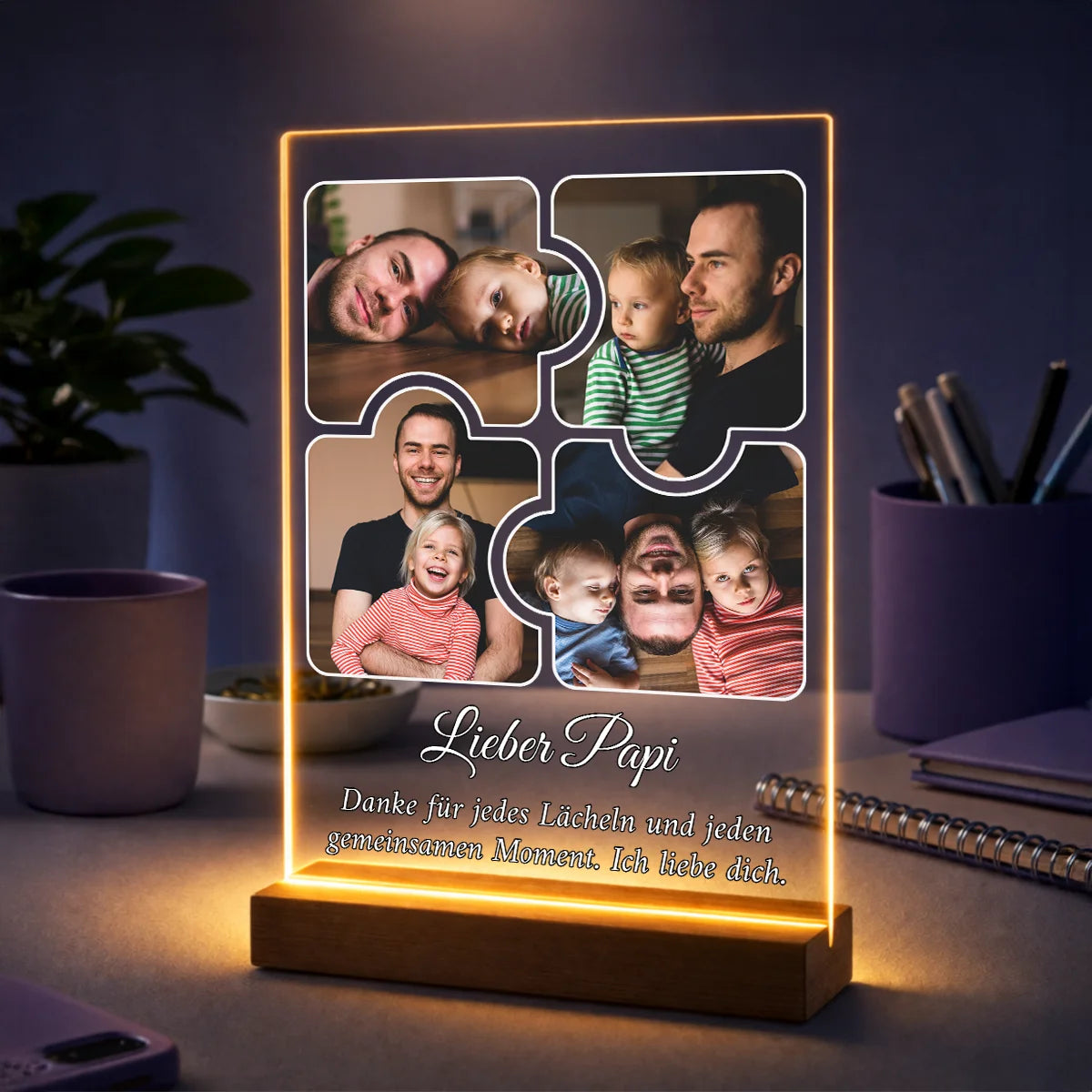 Personalisierte Fotocollage auf Acrylglas für Papa aus eigenen Fotos, Puzzle-Motiv mit Widmung – Geschenk zum Vatertag