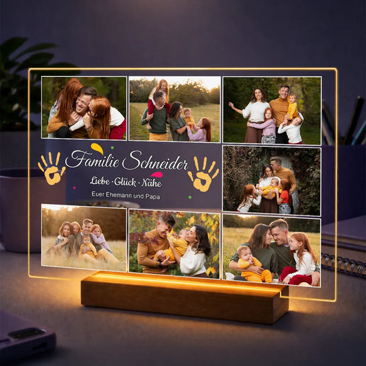 Personalisierte Familien-Fotocollage auf Acrylglas mit eigenen Bildern und Widmung, Geschenk für die Familie und Erinnerung an gemeinsame Momente