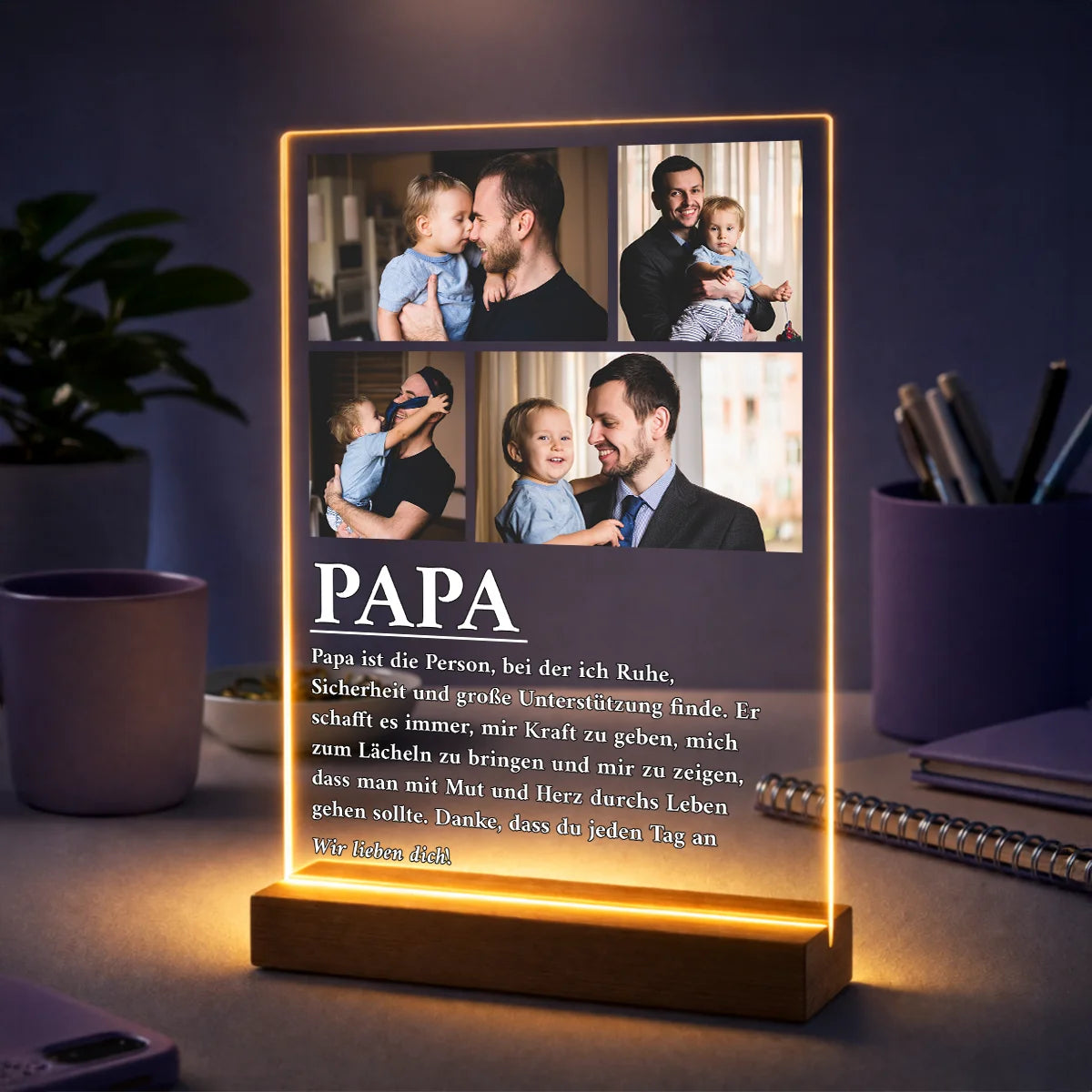 Familienfotocollage für Papa auf Acrylglas mit Widmung – besonderes Geschenk zum Vatertag oder Geburtstag.
