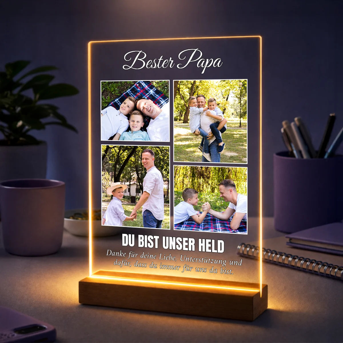 Fotocollage für Papa auf Acrylglas mit „Bester Papa“ und Widmung von den Kindern – Geschenk zum Vatertag oder Geburtstag.