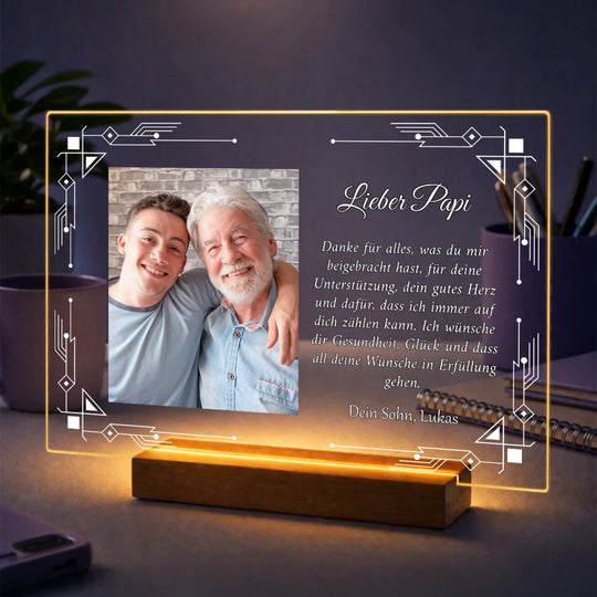 Geschenkidee für Papa zum Vatertag – Foto auf Glas + Text Danke Papa