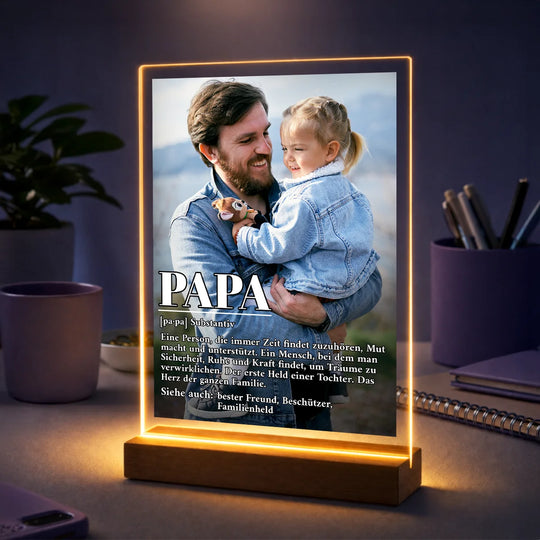 Originelles Geschenk für Papa zum Vatertag – Fotos auf Glas + Text Definition von Papa
