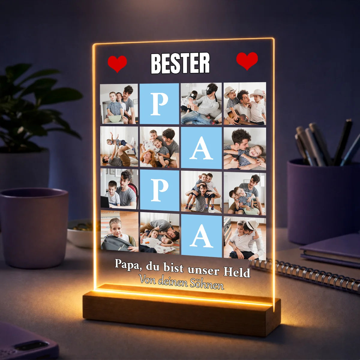 Familienfotocollage für Papa auf Acrylglas mit dem Schriftzug „Bester Papa“ – ein besonderes Geschenk zum Vatertag oder Geburtstag.