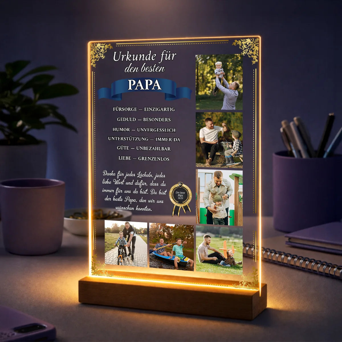 Personalisierte Fotocollage auf Acrylglas für Papa aus eigenen Fotos, Urkunde für den besten Papa, Geschenk zum Vatertag