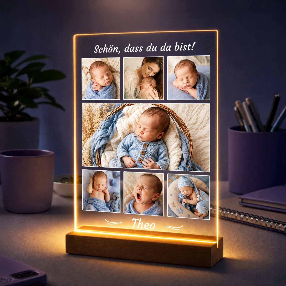 Fotocollage auf Acrylglas mit Babyfotos - Geschenk zur Geburt mit Namen des Kindes