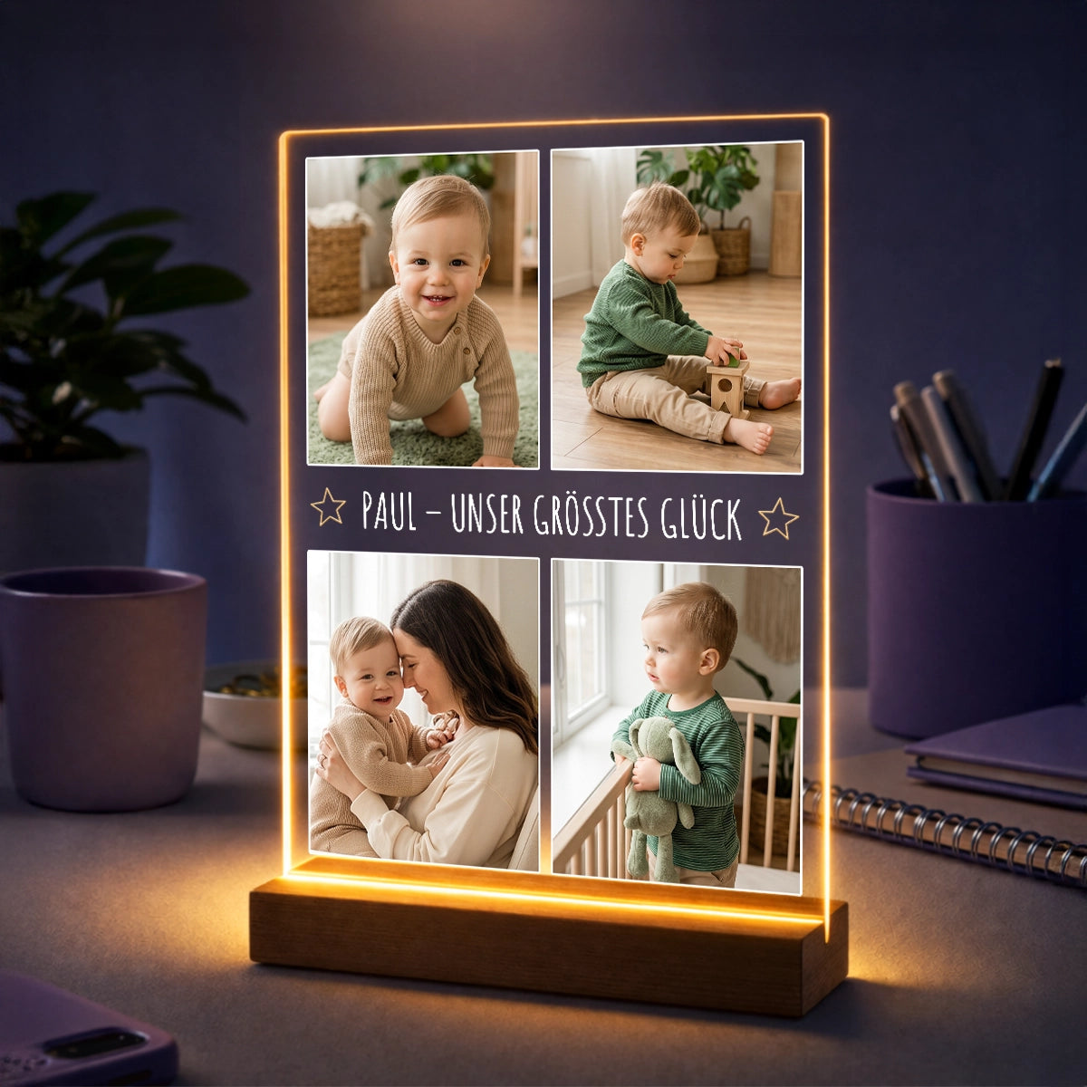 Fotocollage auf Acrylglas mit Kinderfotos - Geschenk für die Familie mit Text Unser größtes Glück