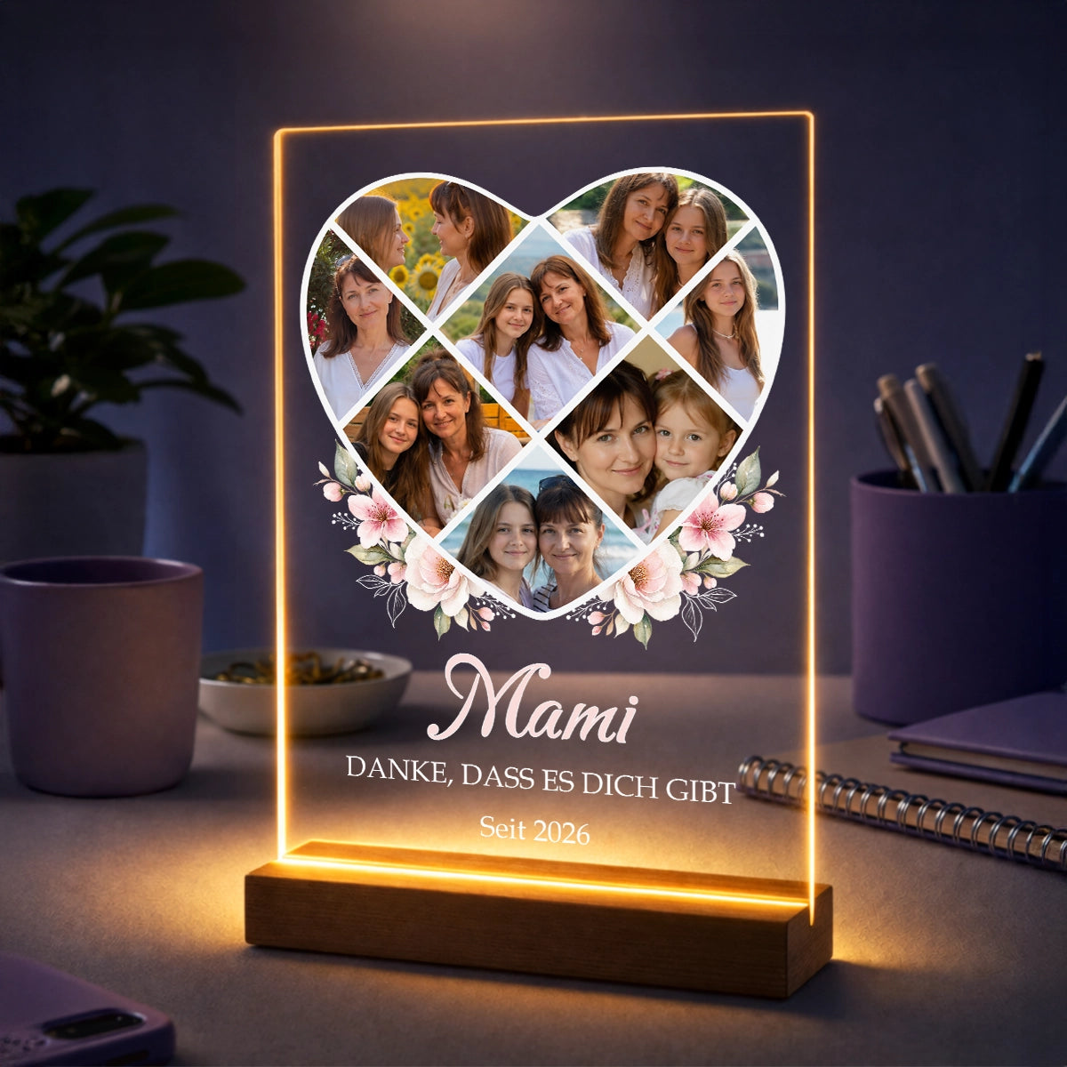 Fotocollage auf Acrylglas in Herzform mit Fotos - Geschenk für Mama mit Text Danke, dass es Dich gibt
