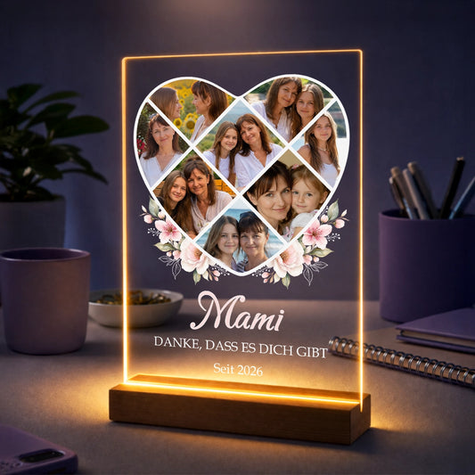 Fotocollage auf Acrylglas in Herzform mit Fotos - Geschenk für Mama mit Text Danke, dass es Dich gibt