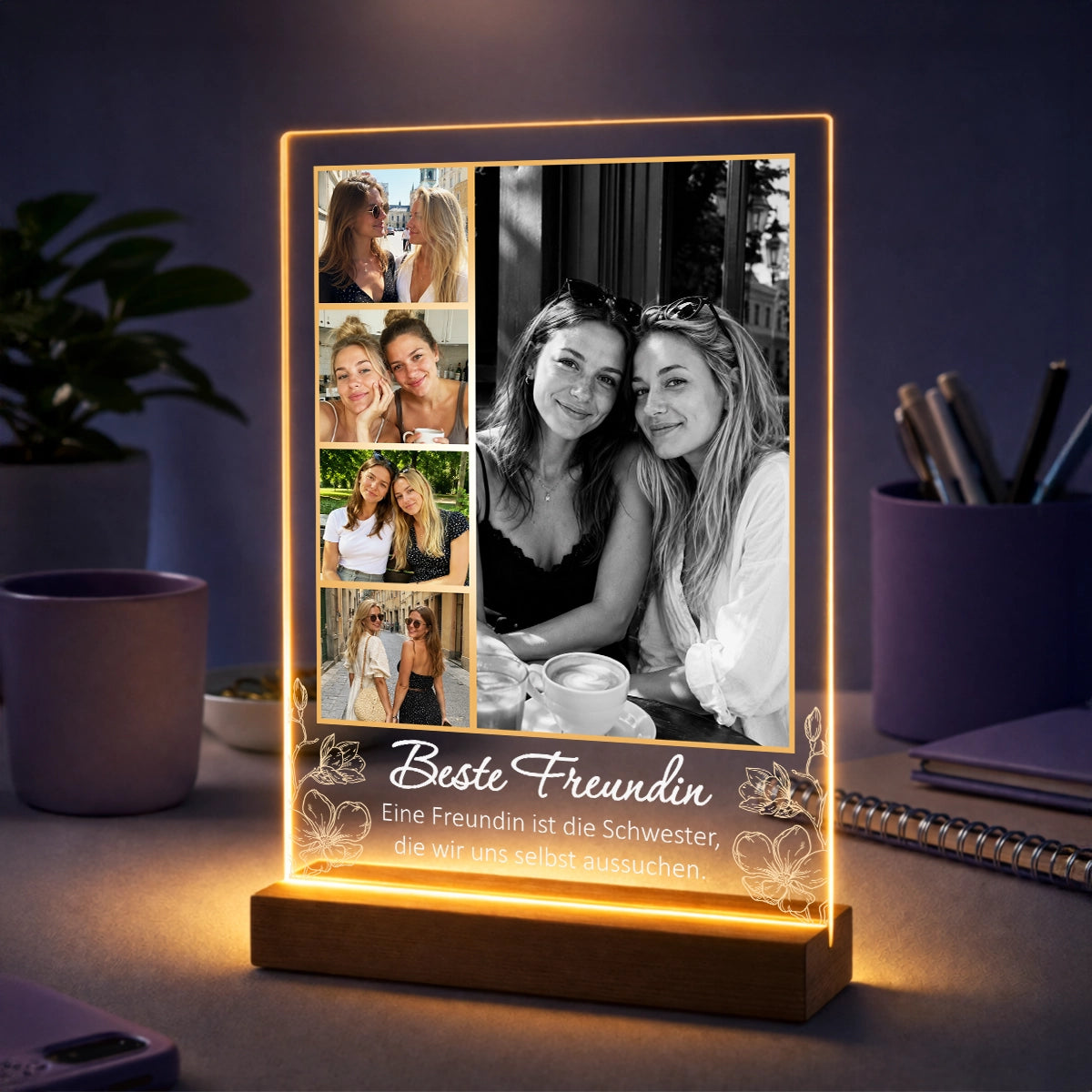 Fotocollage auf Acrylglas – Geschenk für die beste Freundin mit Zitat Eine Freundin ist die Schwester, die wir uns aussuchen