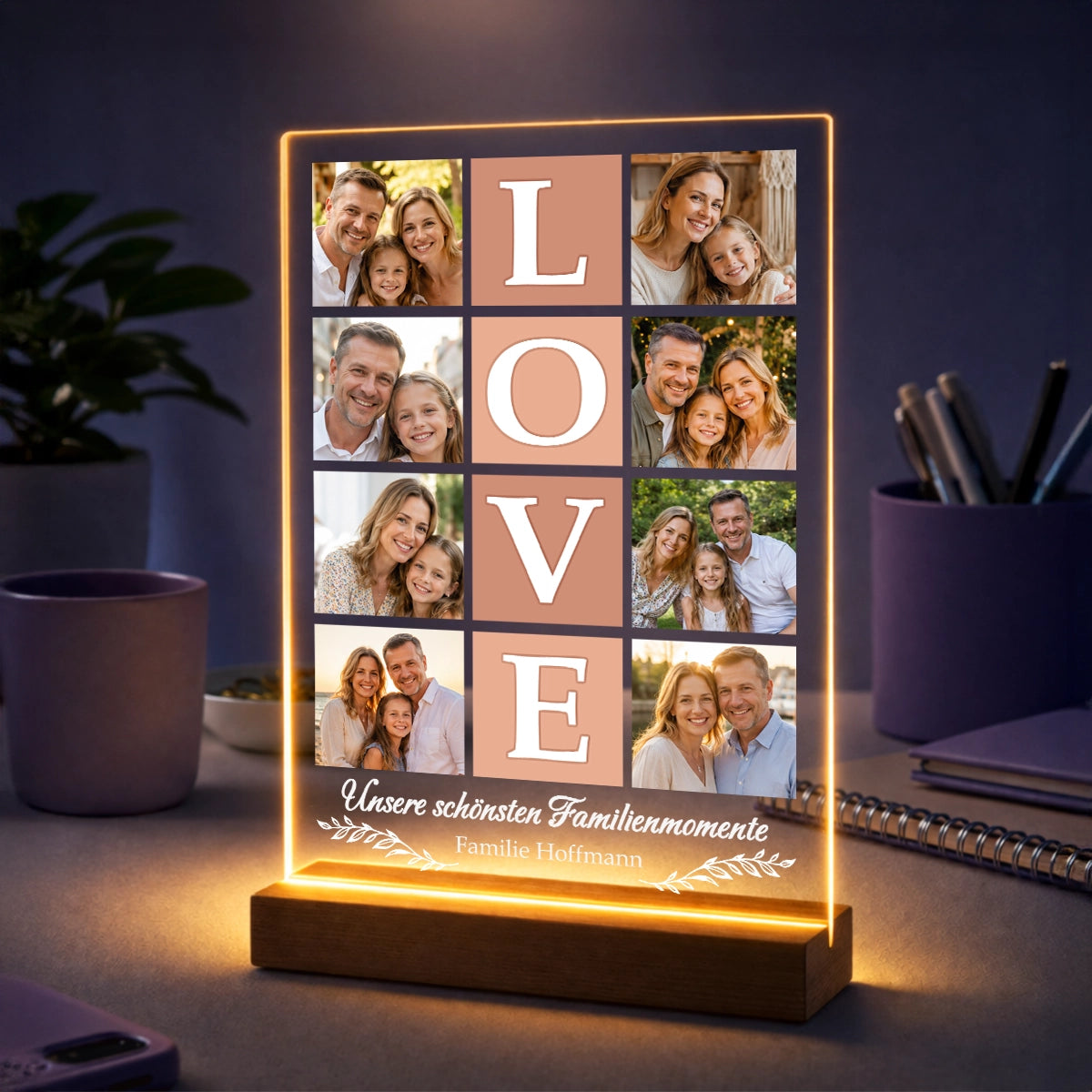 Fotocollage auf Acrylglas im LOVE-Design mit Familienfotos - Geschenk für die Familie