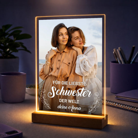 Geschenk für Schwester – Foto auf Acrylglas mit Text Liebste Schwester der Welt