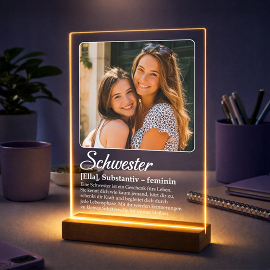 Originelles Geschenk für deine Schwester – Originelles Geschenk für deine Schwester – Foto auf Acrylglas im Definitions mit dem Zitat