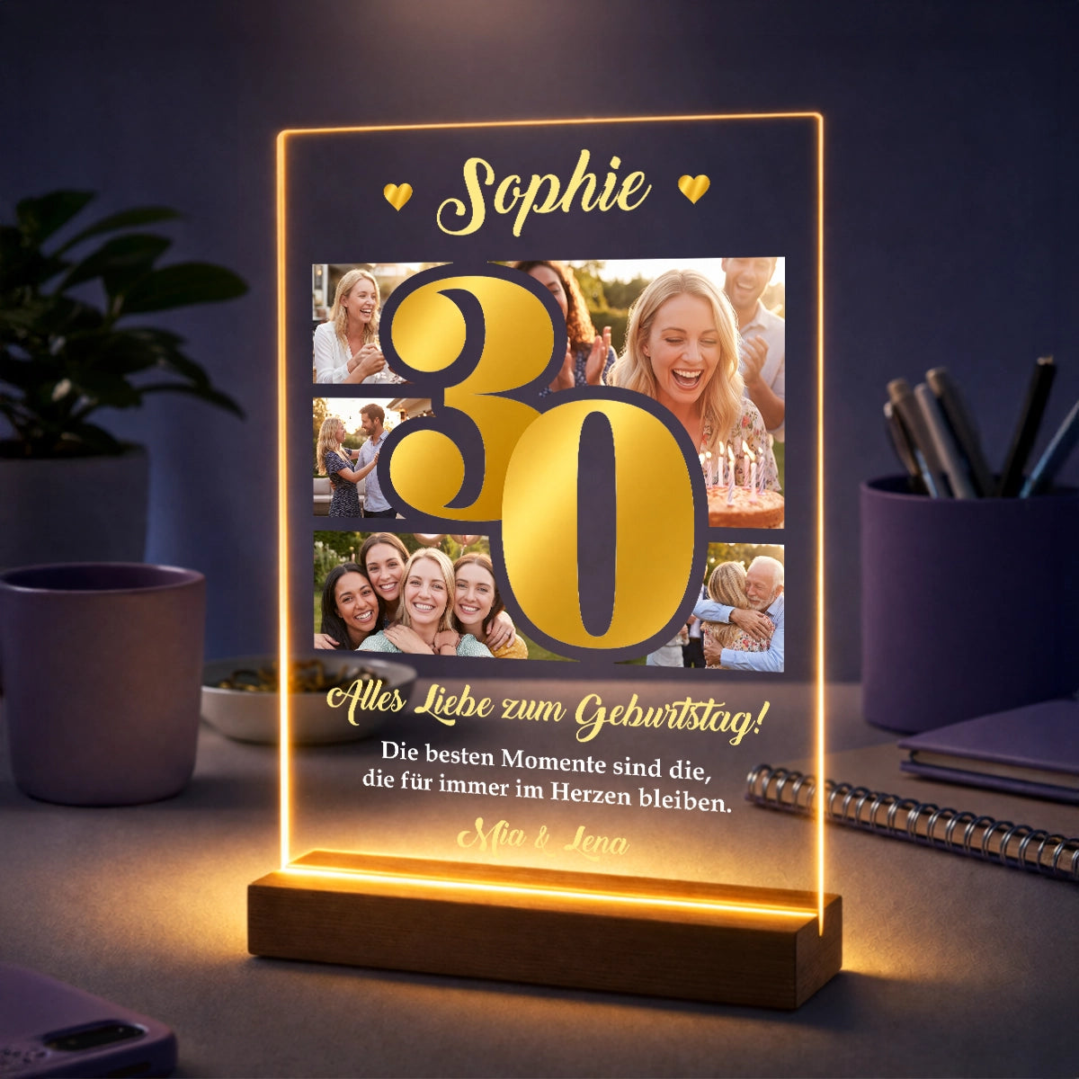 Fotocollage auf Acrylglas mit der Zahl 30 - Geburtstagsgeschenk für sie mit persönlichem Text