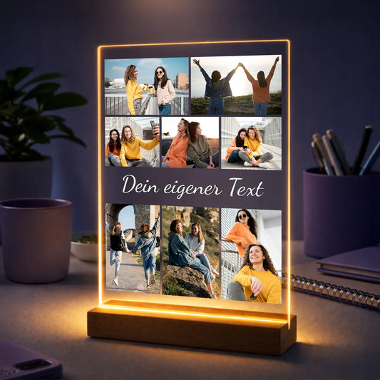 Personalisierte Fotocollage auf Acrylglas für sie – 9 Fotos im Raster mit eigenem Text