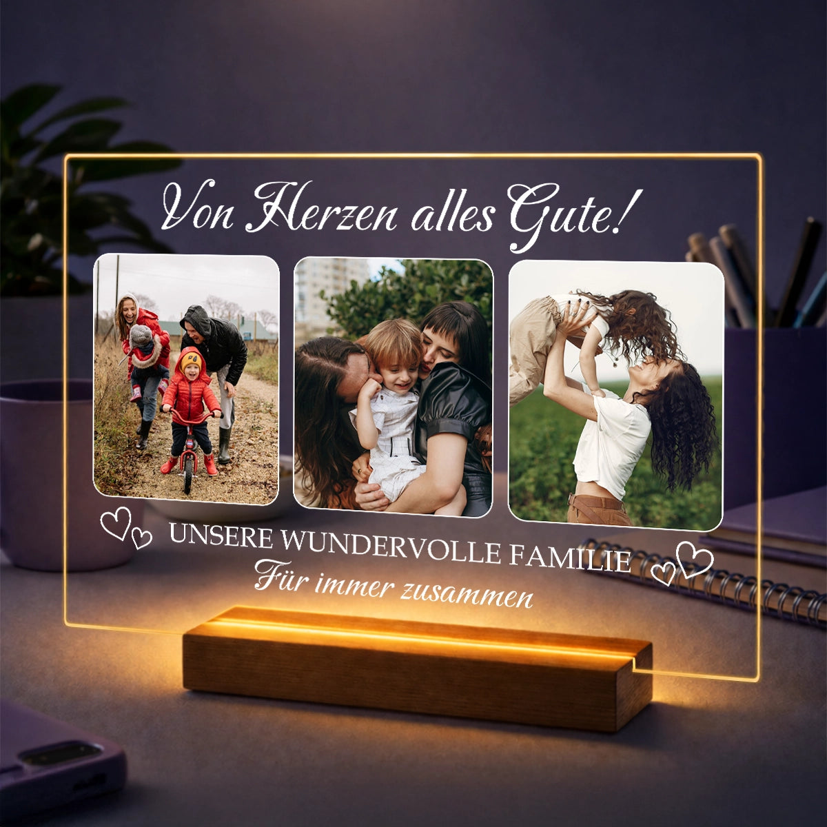 Fotocollage auf Acrylglas mit drei Fotos - Geburtstagsgeschenk für die Familie mit persönlichem Text