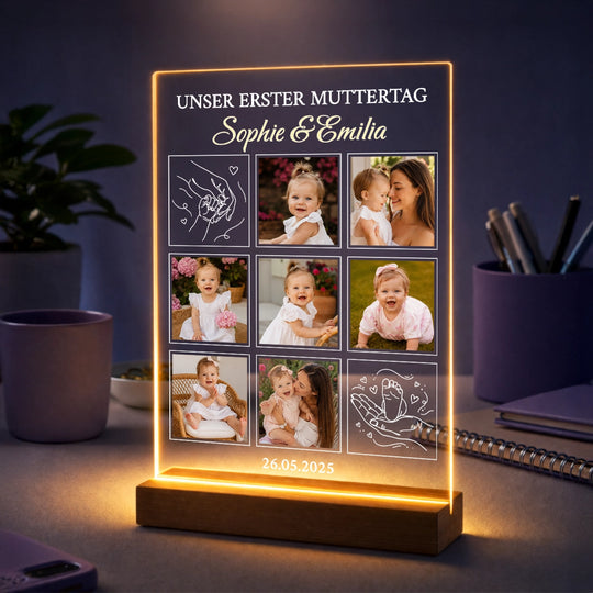 Geschenk für die Familie – Fotocollage auf Acrylglas mit Text Unser erster Muttertag