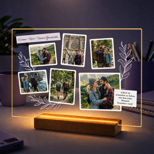 Personalisierte Fotocollage auf Acrylglas mit Wanderfotos und Liebeszitat – Geschenk für Paare mit persönlichem Text