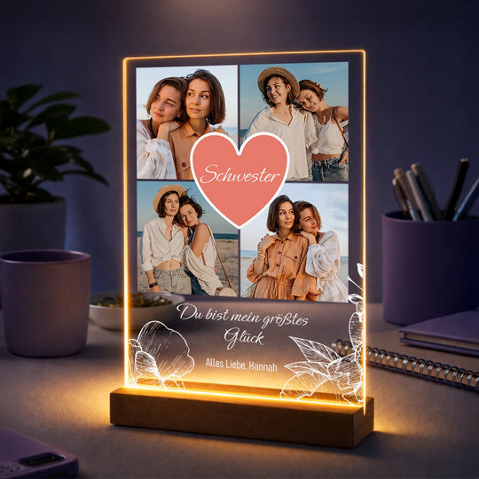 Originelles Geschenk für deine Schwester – Fotocollage auf Acrylglas mit dem Spruch Mein größtes Glück