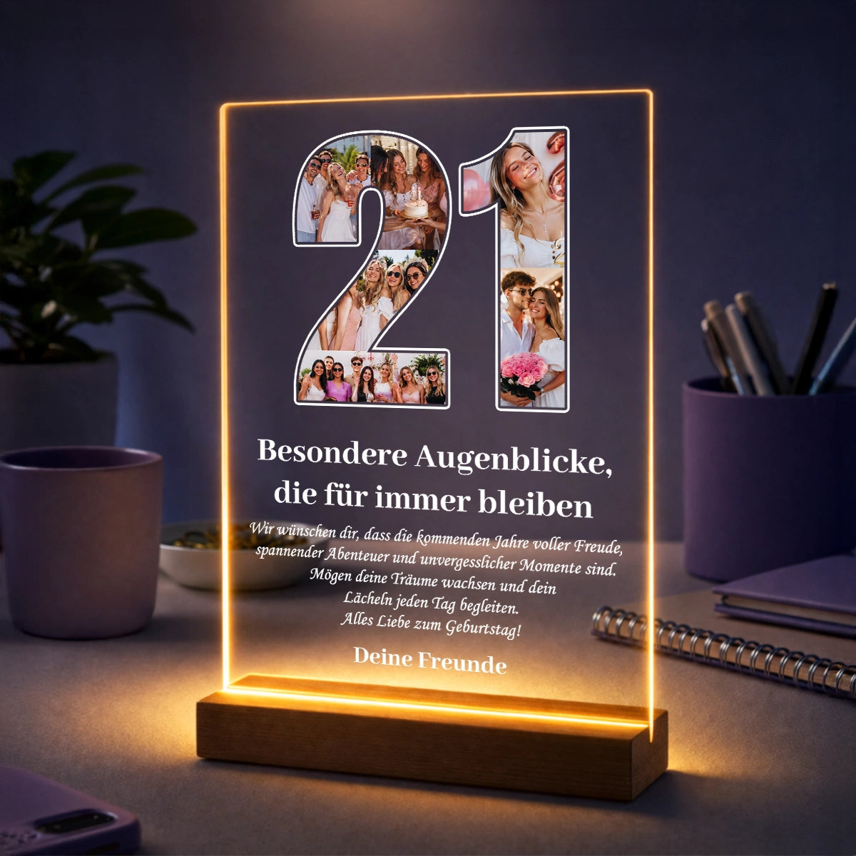 Personalisierte Fotocollage auf Acrylglas zum 21. Geburtstag mit Fotos und persönlichem Geburtstagsgruß