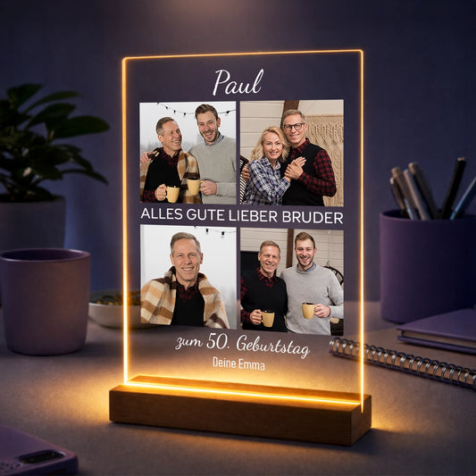 Fotocollage auf Acrylglas aus 4 Bildern – Geschenk zum 50. Geburtstag für den Bruder mit Namen