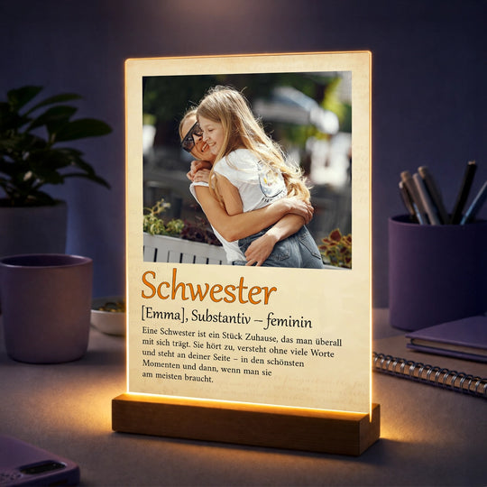 Originelles Geschenk für deine Schwester – Foto auf Acrylglas im Definitionsstil Schwester