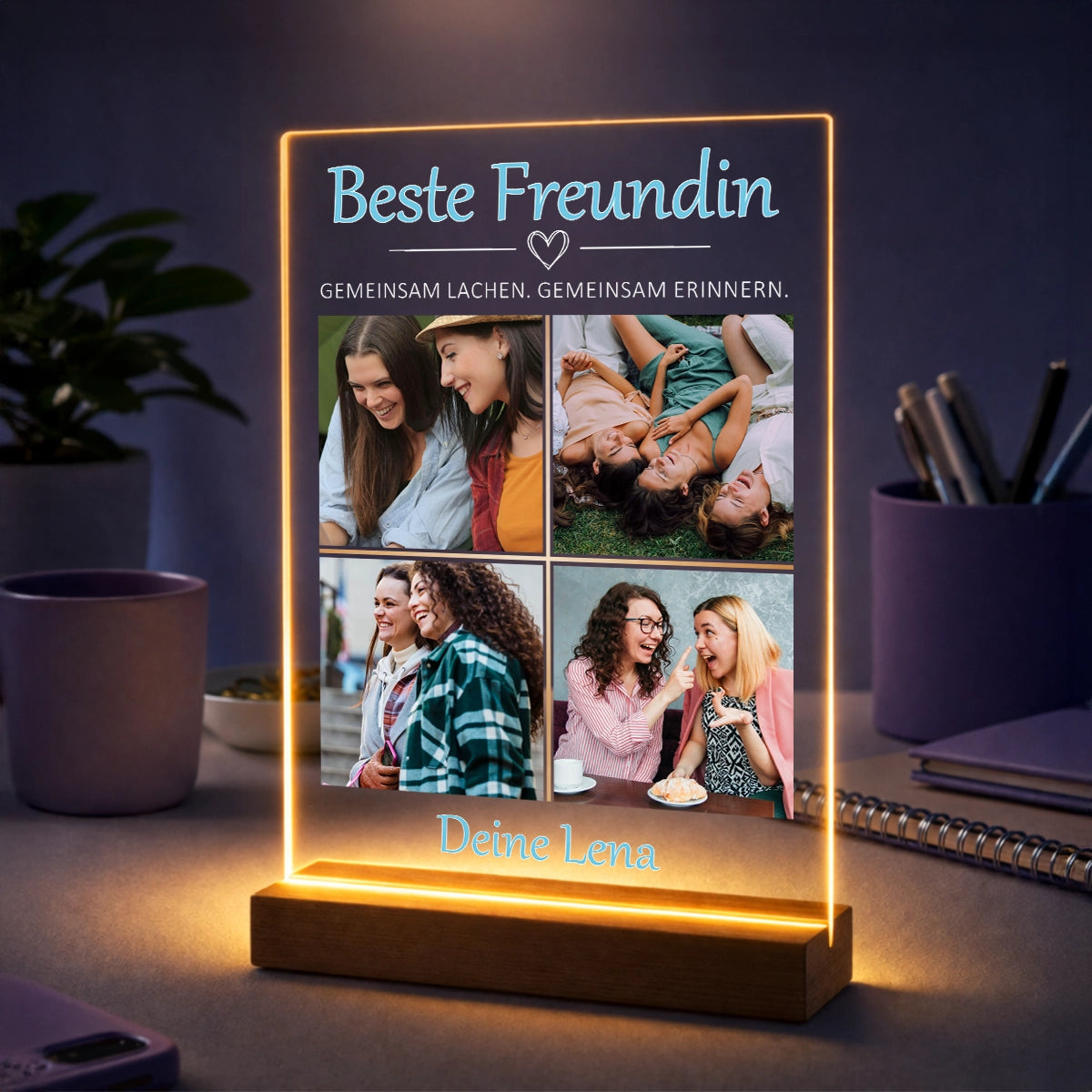 Fotocollage auf Acrylglas mit vier Fotos – Geschenk für die beste Freundin mit Spruch und Unterschrift