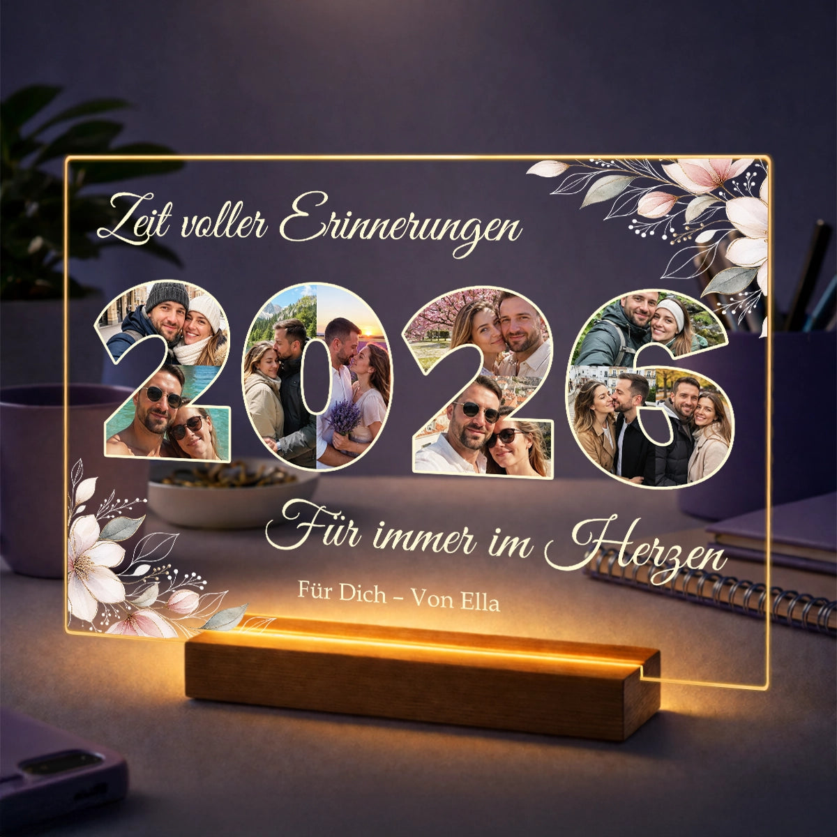 Fotocollage auf Acrylglas als Jahresrückblick 2026 - Geschenk für Paare mit persönlichem Text