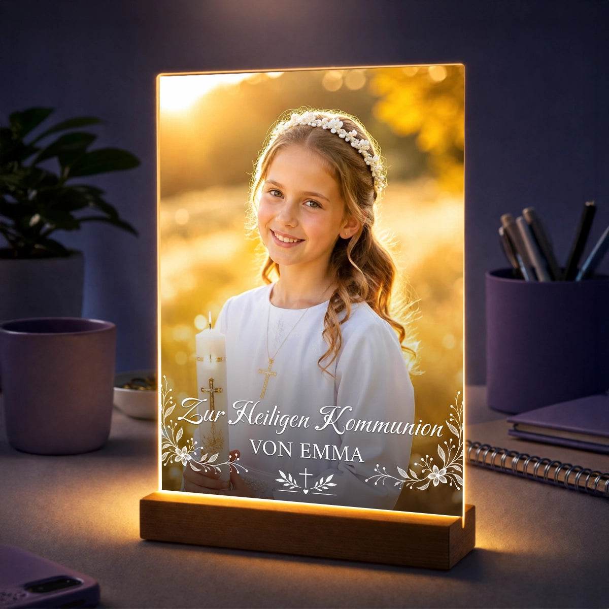 Personalisiertes Foto auf Acrylglas - Geschenk zur Kommunion für Mädchen mit Name