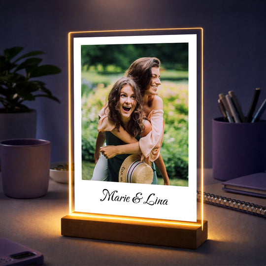 Geschenk für deine beste Freundin – Foto auf Acrylglas im Vintage Polaroid Design + Namen
