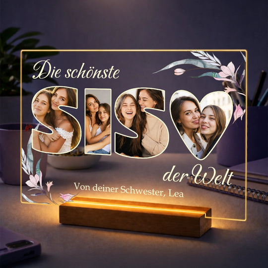 Geschenkidee für deine Schwester – Foto auf Acrylglas im Typo-Stil mit Text Die schönste SIS der Welt