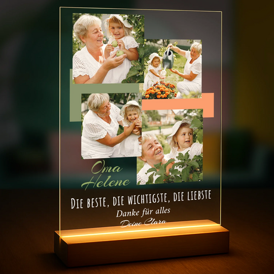 Originelles Geschenk für Oma zum Geburtstag – Fotocollage aus 4 Bildern auf Glas mit Wünschen von der Enkelin